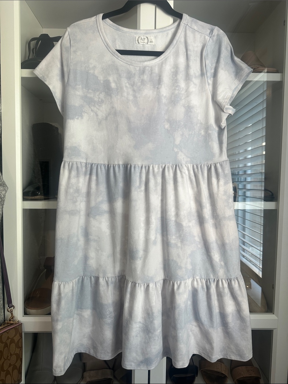 Maurices Pale Blue Cloud Tiered Mini Dress Stretchy Size Large - Picture 2 of 4